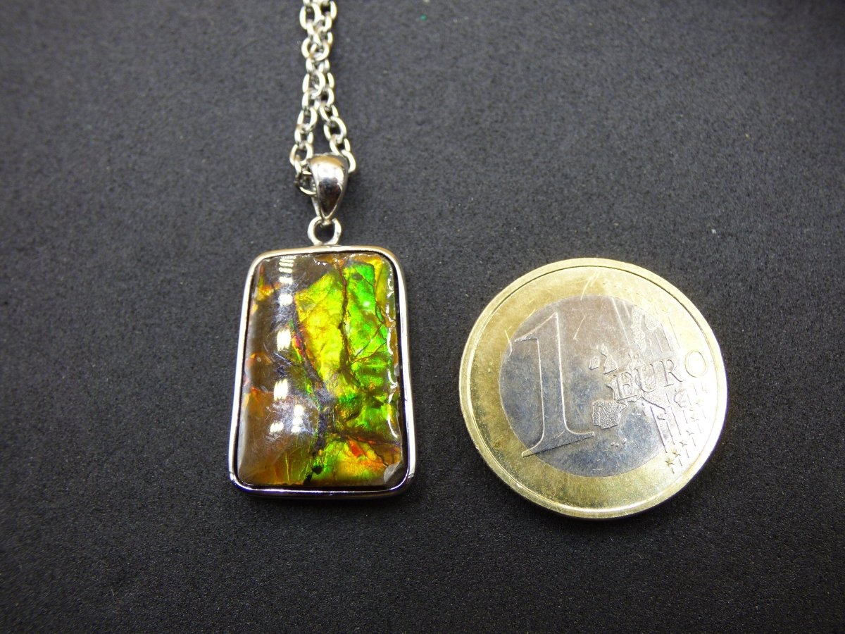 Ammolite Edelstein Kette 925 Sterling Silber ~ Opalisierend ~HIPPIE~GOA~Boho~Ethno~Nature~Heilstein~Fossil~Selten~Sammler~Magic~Grün~Flash - Art of Nature Berlin