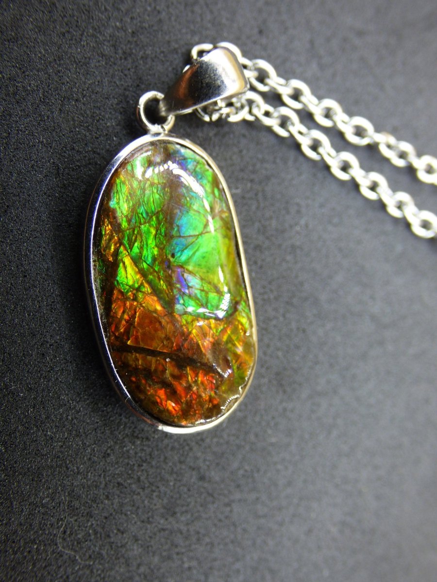 Ammolite Edelstein Kette 925 Sterling Silber ~ Opalisierend ~HIPPIE~GOA~Boho~Ethno~Nature~Heilstein~Fossil~Selten~Sammler~Magic~Grün~Flash - Art of Nature Berlin