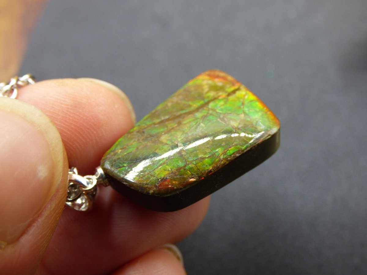 Ammolite Edelstein Kette 925 Sterling Silber ~ Opalisierend ~HIPPIE~GOA~Boho~Ethno~Nature~Heilstein~Fossil~Selten~Sammler~Magic~Grün~Flash - Art of Nature Berlin