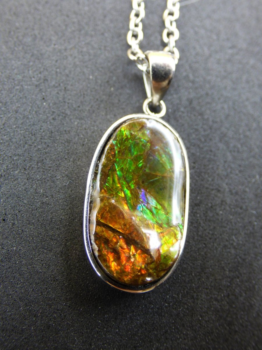 Ammolite Edelstein Kette 925 Sterling Silber ~ Opalisierend ~HIPPIE~GOA~Boho~Ethno~Nature~Heilstein~Fossil~Selten~Sammler~Magic~Grün~Flash - Art of Nature Berlin