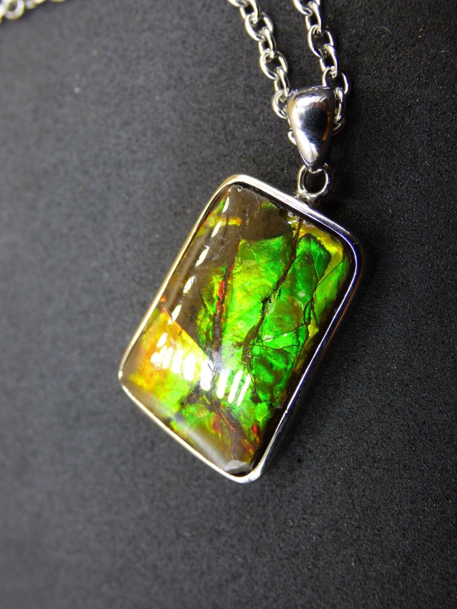 Ammolite Edelstein Kette 925 Sterling Silber ~ Opalisierend ~HIPPIE~GOA~Boho~Ethno~Nature~Heilstein~Fossil~Selten~Sammler~Magic~Grün~Flash - Art of Nature Berlin