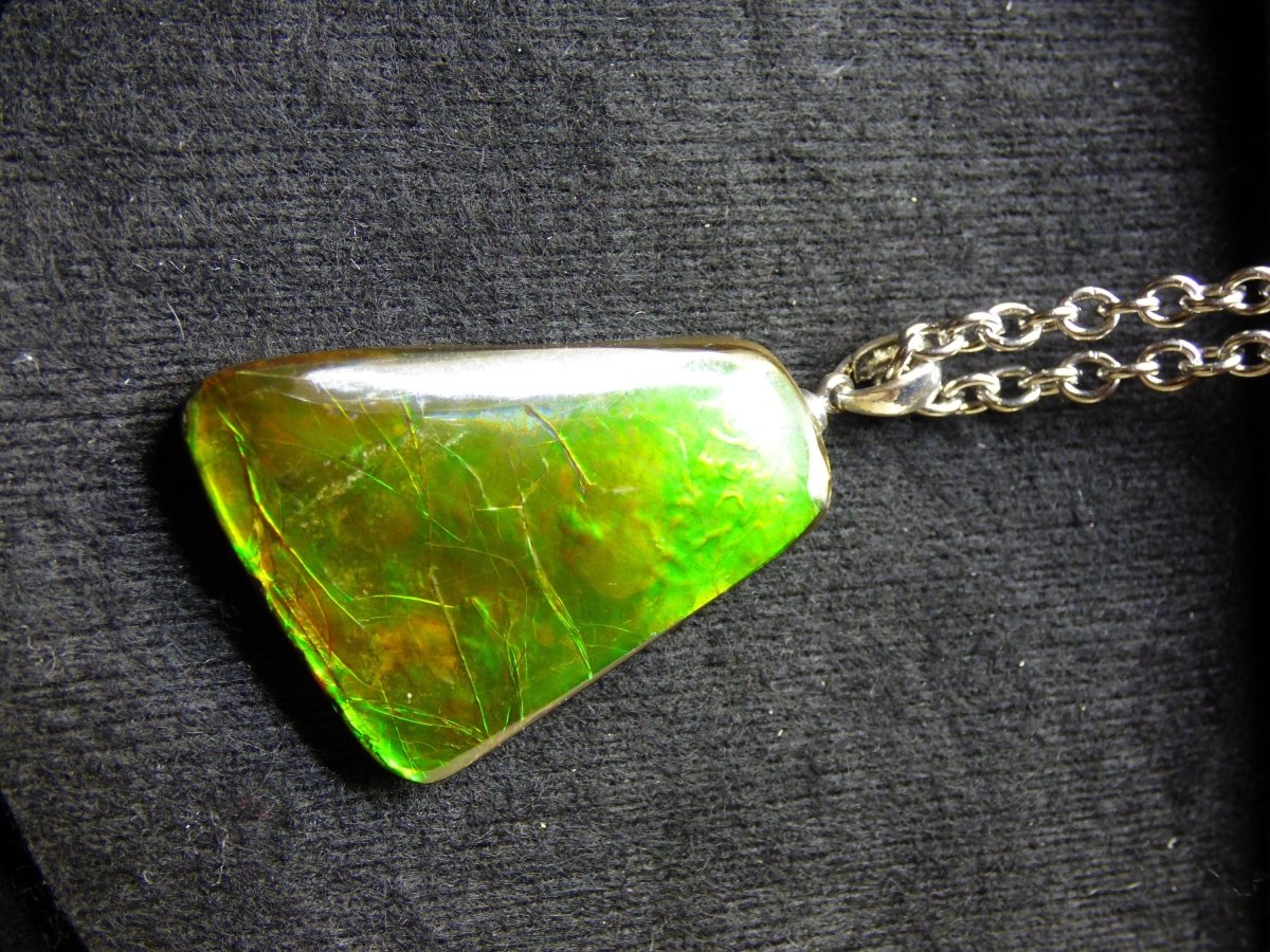 Ammolite Edelstein Kette 925 Sterling Silber ~ Opalisierend ~HIPPIE~GOA~Boho~Ethno~Nature~Heilstein~Fossil~Selten~Sammler~Magic~Grün~Flash - Art of Nature Berlin