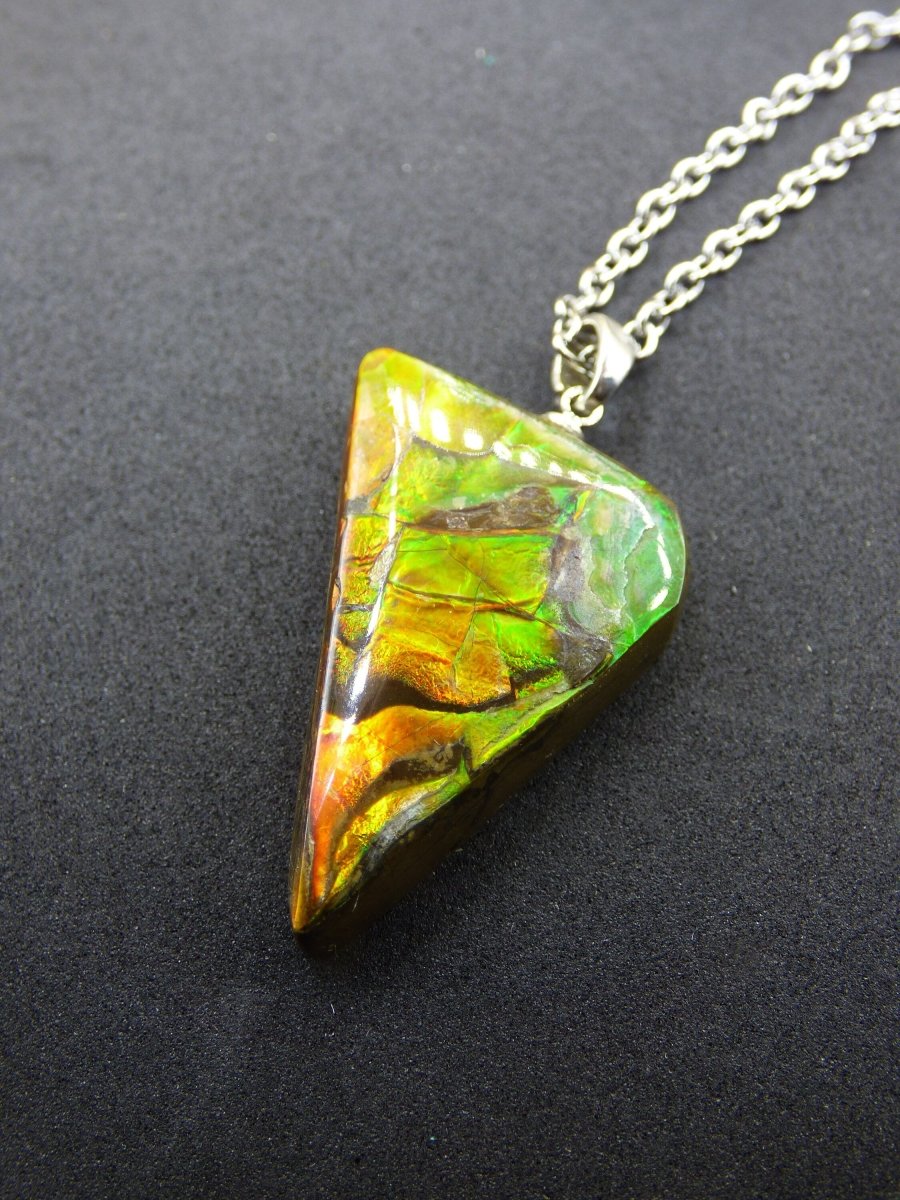 Ammolite Edelstein Kette 925 Sterling Silber ~ Opalisierend ~HIPPIE~GOA~Boho~Ethno~Nature~Heilstein~Fossil~Selten~Sammler~Magic~Grün~Flash - Art of Nature Berlin