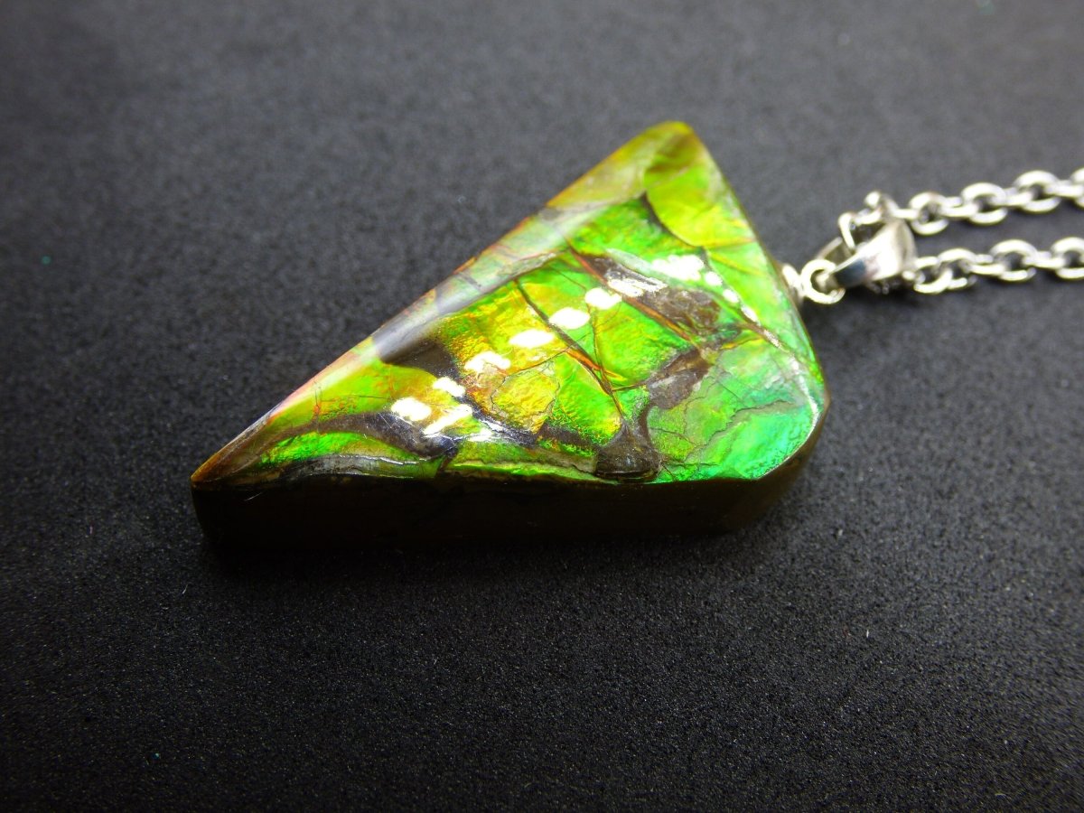 Ammolite Edelstein Kette 925 Sterling Silber ~ Opalisierend ~HIPPIE~GOA~Boho~Ethno~Nature~Heilstein~Fossil~Selten~Sammler~Magic~Grün~Flash - Art of Nature Berlin