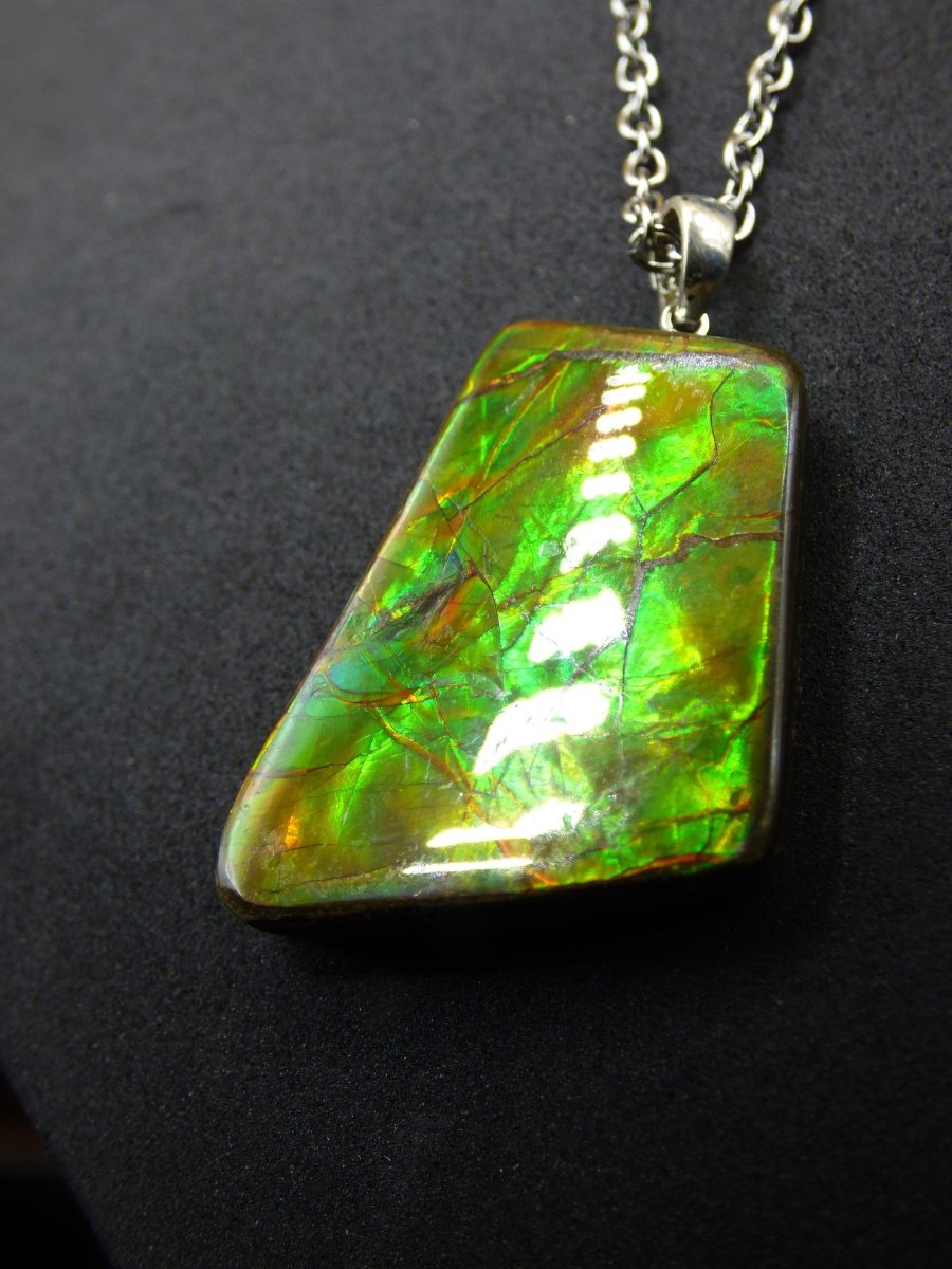 Ammolite Edelstein Kette 925 Sterling Silber ~ Opalisierend ~HIPPIE~GOA~Boho~Ethno~Nature~Heilstein~Fossil~Selten~Sammler~Magic~Grün~Flash - Art of Nature Berlin