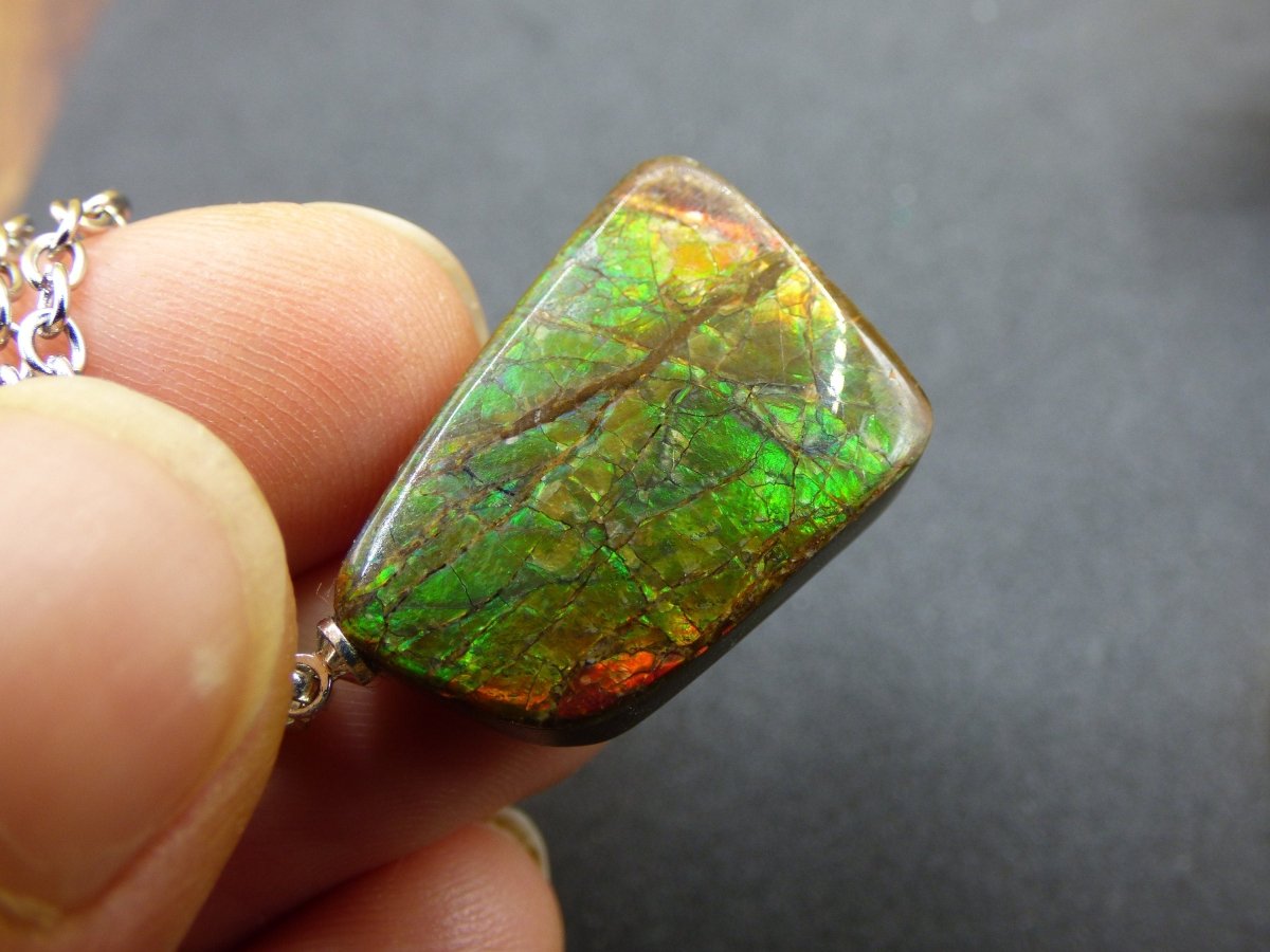 Ammolite Edelstein Kette 925 Sterling Silber ~ Opalisierend ~HIPPIE~GOA~Boho~Ethno~Nature~Heilstein~Fossil~Selten~Sammler~Magic~Grün~Flash - Art of Nature Berlin