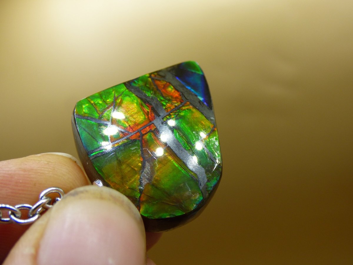 Ammolite Edelstein Kette 925 Sterling Silber ~ Opalisierend ~HIPPIE~GOA~Boho~Ethno~Nature~Heilstein~Fossil~Selten~Sammler~Magic~Grün~Flash - Art of Nature Berlin