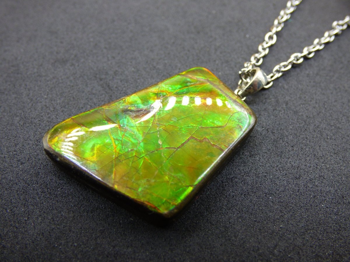 Ammolite Edelstein Kette 925 Sterling Silber ~ Opalisierend ~HIPPIE~GOA~Boho~Ethno~Nature~Heilstein~Fossil~Selten~Sammler~Magic~Grün~Flash - Art of Nature Berlin