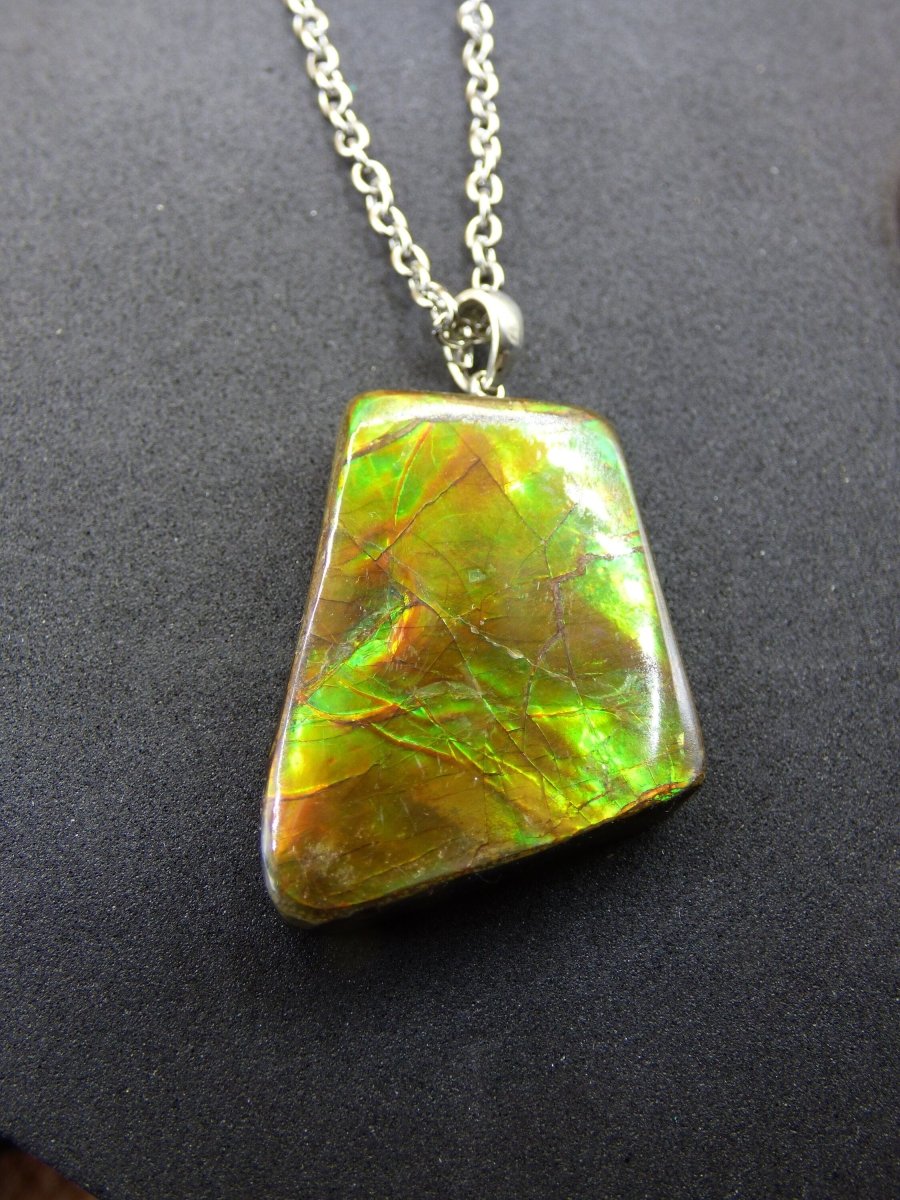 Ammolite Edelstein Kette 925 Sterling Silber ~ Opalisierend ~HIPPIE~GOA~Boho~Ethno~Nature~Heilstein~Fossil~Selten~Sammler~Magic~Grün~Flash - Art of Nature Berlin