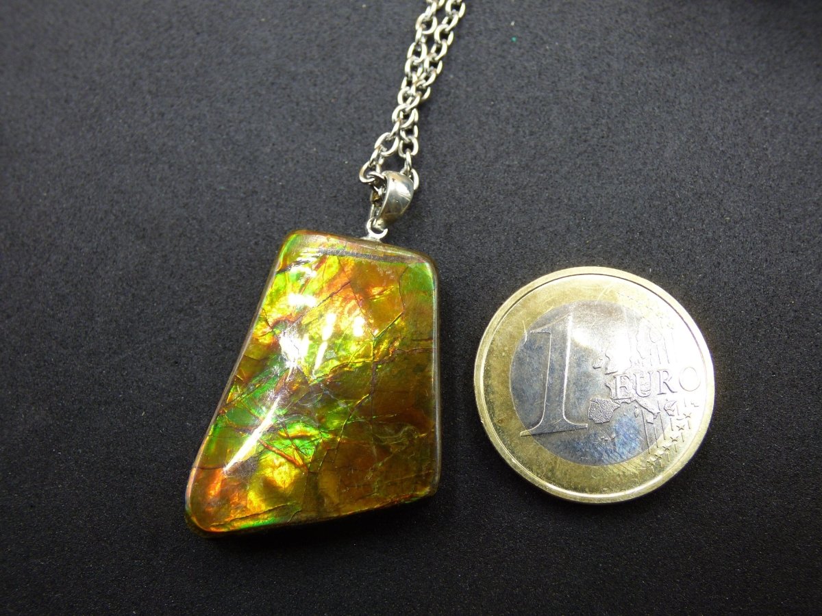 Ammolite Edelstein Kette 925 Sterling Silber ~ Opalisierend ~HIPPIE~GOA~Boho~Ethno~Nature~Heilstein~Fossil~Selten~Sammler~Magic~Grün~Flash - Art of Nature Berlin