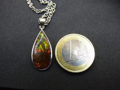 Ammolite Edelstein Kette 925 Sterling Silber ~ Opalisierend ~HIPPIE~GOA~Boho~Ethno~Nature~Heilstein~Fossil~Selten~Sammler~Magic~Grün~Flash - Art of Nature Berlin