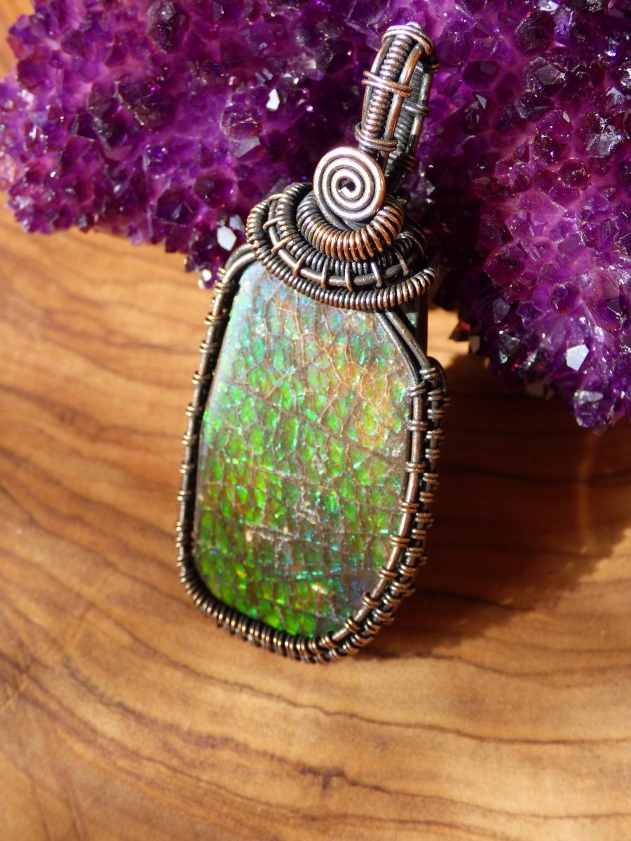 Ammolite ~ ~ Edelstein Kette mit Kupferdraht ~HIPPIE ~GOA ~Boho ~Ethno ~Nature ~Heilstein ~Energy ~Chakra ~Spirale - Art of Nature Berlin