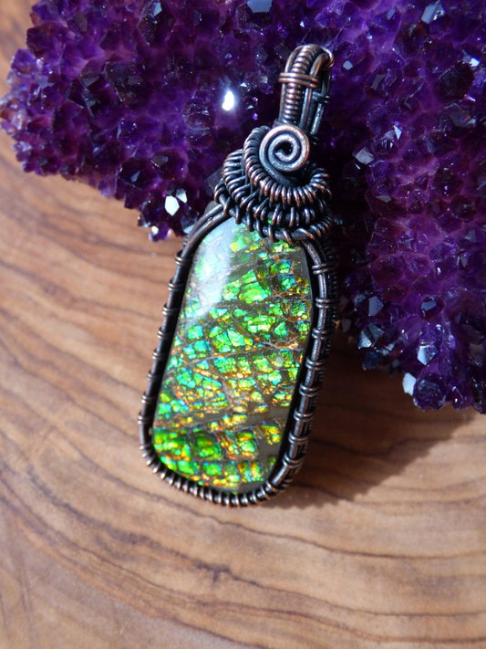 Ammolite ~ ~ Edelstein Kette mit Kupferdraht ~HIPPIE ~GOA ~Boho ~Ethno ~Nature ~Heilstein ~Energy ~Chakra ~Spirale - Art of Nature Berlin