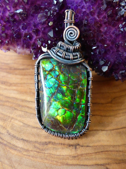 Ammolite ~ ~ Edelstein Kette mit Kupferdraht ~HIPPIE ~GOA ~Boho ~Ethno ~Nature ~Heilstein ~Energy ~Chakra ~Spirale - Art of Nature Berlin