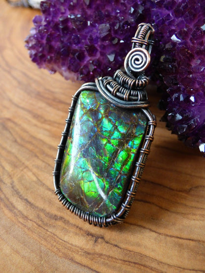 Ammolite ~ ~ Edelstein Kette mit Kupferdraht ~HIPPIE ~GOA ~Boho ~Ethno ~Nature ~Heilstein ~Energy ~Chakra ~Spirale - Art of Nature Berlin