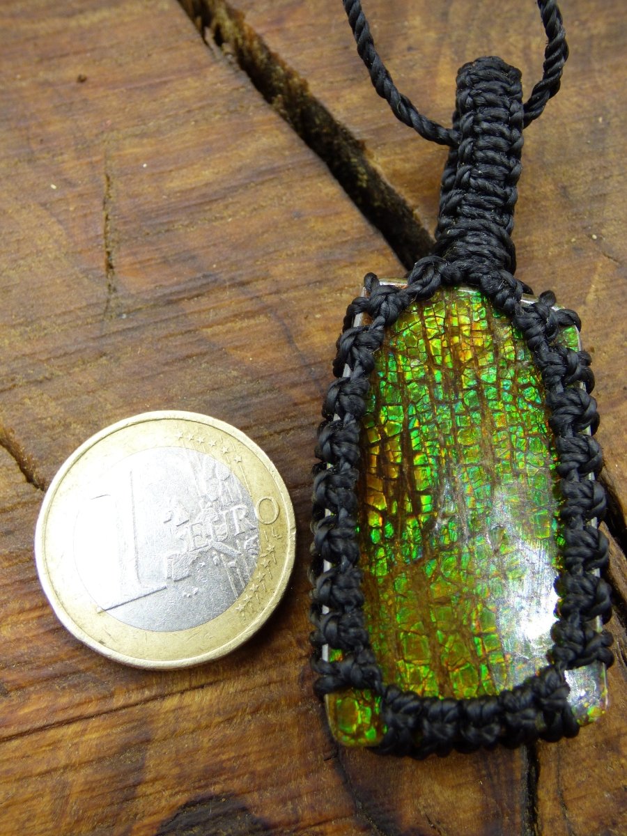 Ammolite ~ Makramee Edelstein Kette ~HIPPIE ~GOA ~Boho ~Ethno ~Nature ~Heilstein ~Flash ~Schimmernd~Groß - Art of Nature Berlin