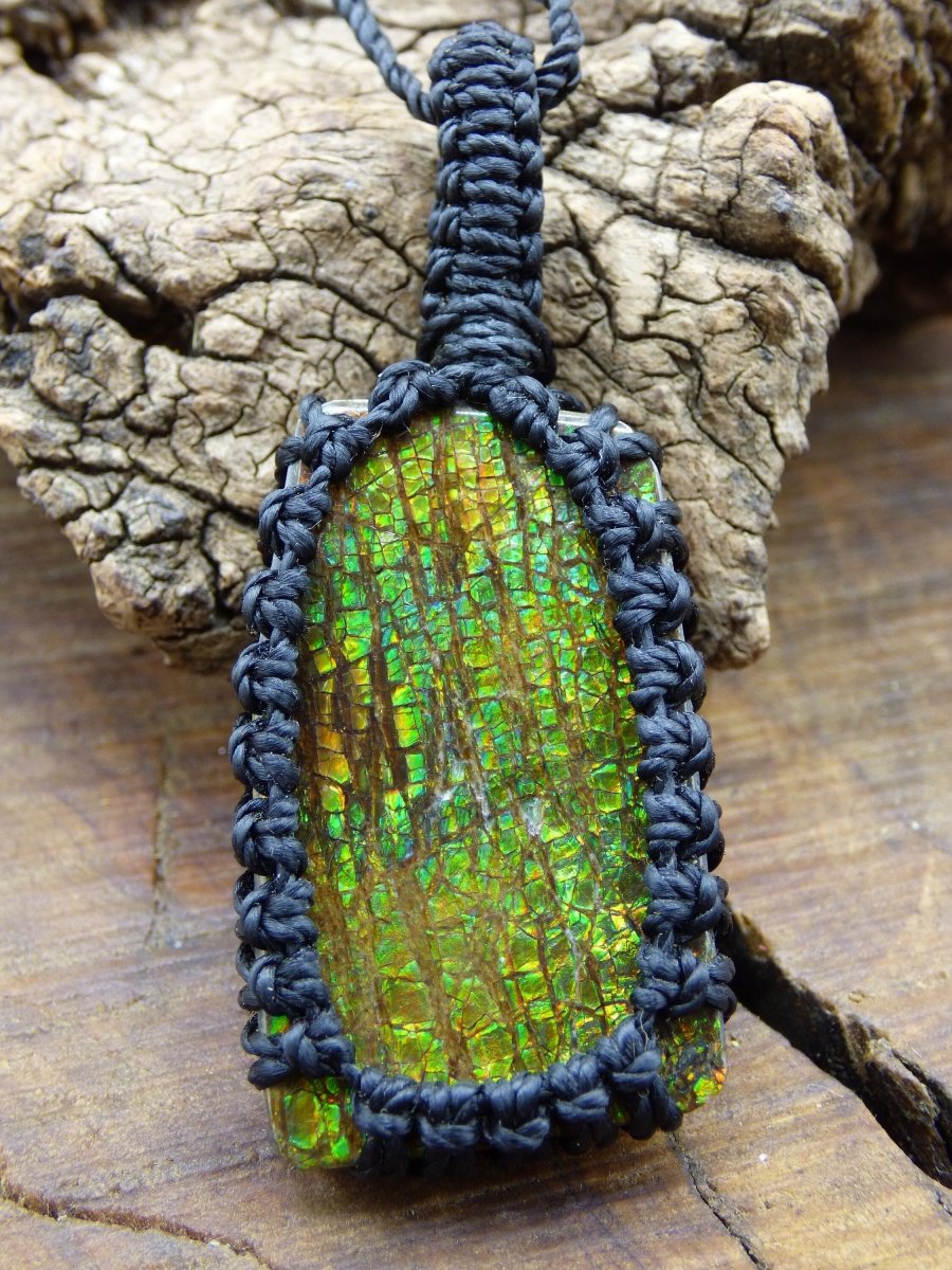 Ammolite ~ Makramee Edelstein Kette ~HIPPIE ~GOA ~Boho ~Ethno ~Nature ~Heilstein ~Flash ~Schimmernd~Groß - Art of Nature Berlin