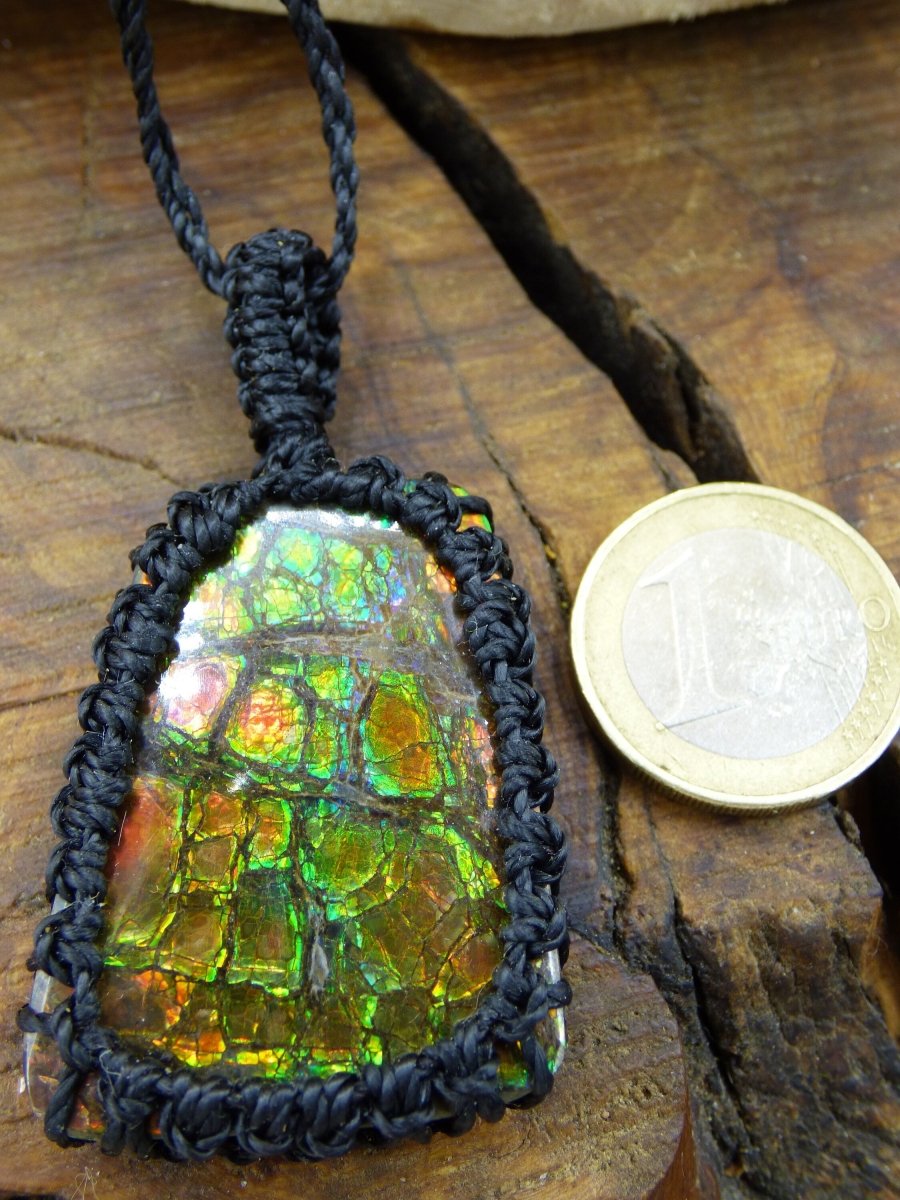 Ammolite ~ Makramee Edelstein Kette ~HIPPIE ~GOA ~Boho ~Ethno ~Nature ~Heilstein ~Flash ~Schimmernd~Groß - Art of Nature Berlin