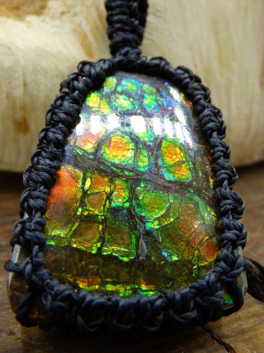 Ammolite ~ Makramee Edelstein Kette ~HIPPIE ~GOA ~Boho ~Ethno ~Nature ~Heilstein ~Flash ~Schimmernd~Groß - Art of Nature Berlin