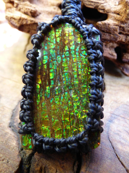 Ammolite ~ Makramee Edelstein Kette ~HIPPIE ~GOA ~Boho ~Ethno ~Nature ~Heilstein ~Flash ~Schimmernd~Groß - Art of Nature Berlin