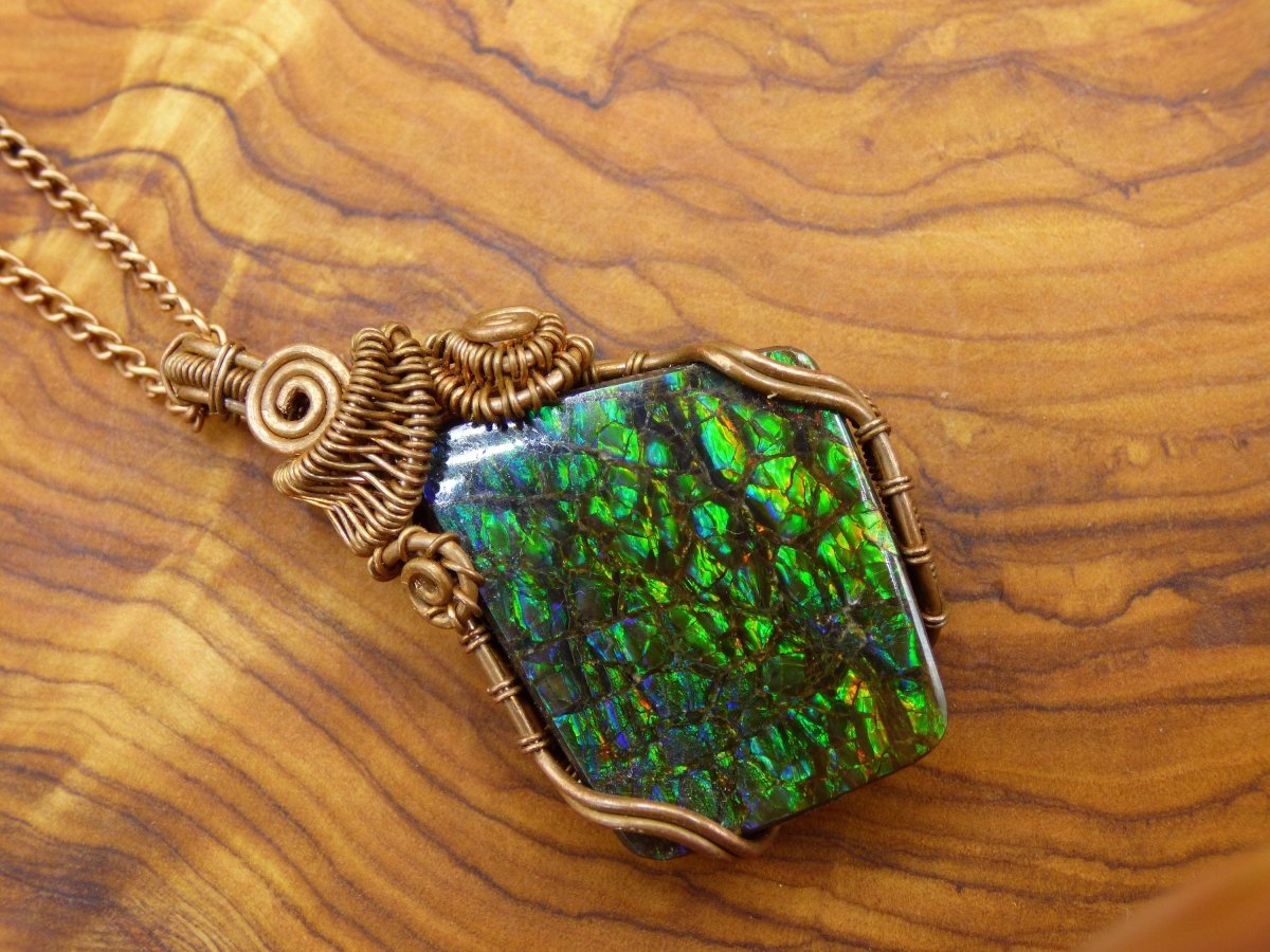 Ammolite *~ Wire ~* ~ Edelstein Kette mit Kupferdraht ~HIPPIE ~GOA ~Boho ~Ethno ~Nature ~Heilstein ~Energy ~Chakra ~Spirale - Art of Nature Berlin