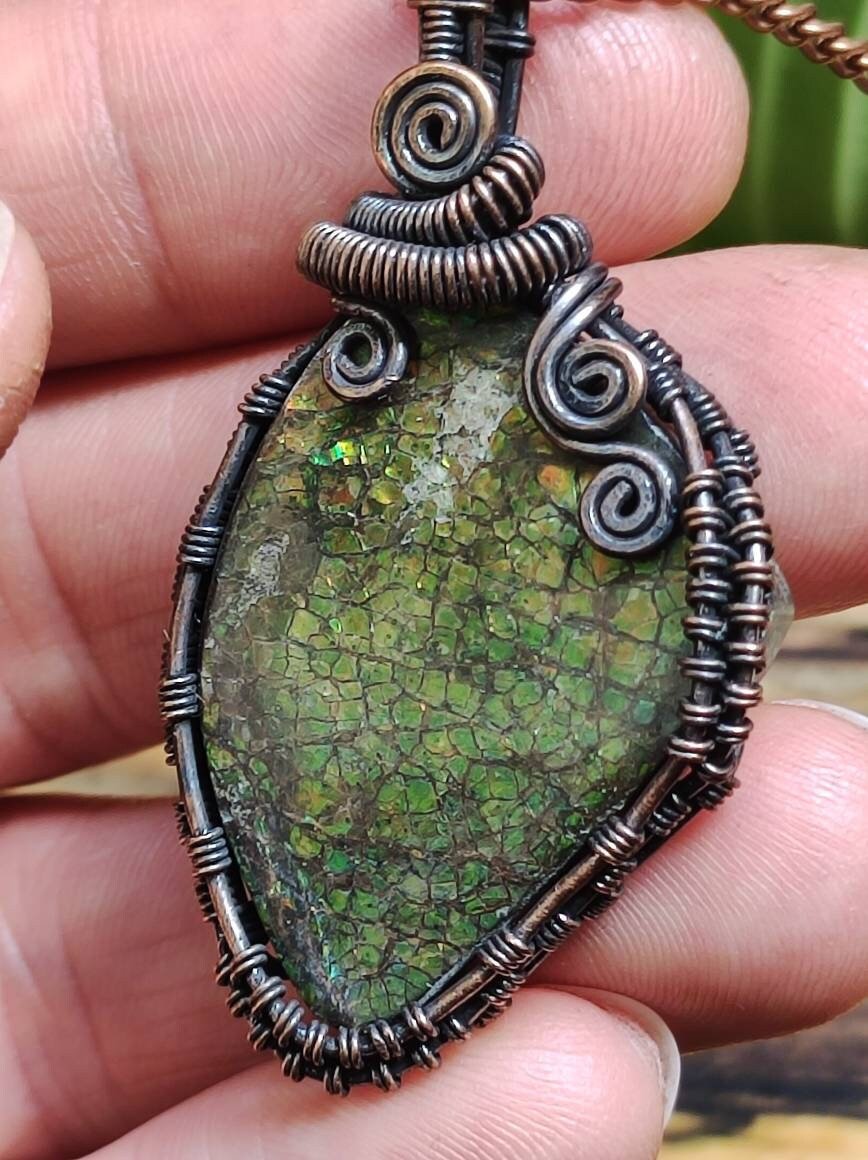 Ammolite Wire ~ Edelstein Kette mit Kupferdraht ~HIPPIE ~GOA ~Boho ~Ethno ~Nature ~Heilstein ~Energy ~Chakra ~Spirale - Art of Nature Berlin