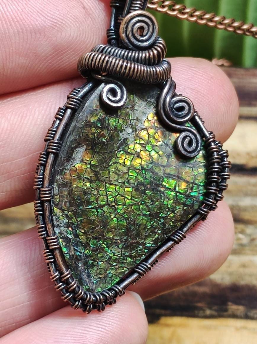 Ammolite Wire ~ Edelstein Kette mit Kupferdraht ~HIPPIE ~GOA ~Boho ~Ethno ~Nature ~Heilstein ~Energy ~Chakra ~Spirale - Art of Nature Berlin