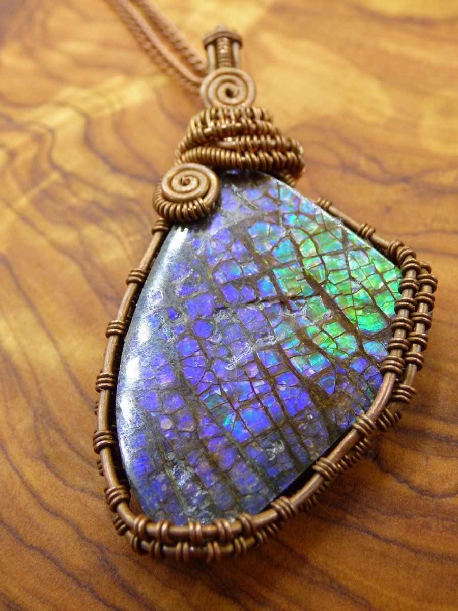 Ammolite *~ Wire ~* ~ Edelstein Kette mit Kupferdraht ~HIPPIE ~GOA ~Boho ~Ethno ~Nature ~Heilstein ~Energy ~Chakra ~Spirale - Art of Nature Berlin