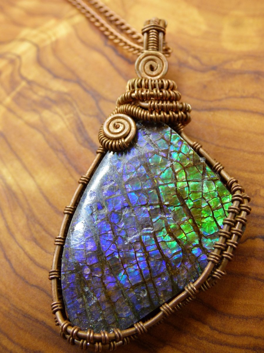 Ammolite *~ Wire ~* ~ Edelstein Kette mit Kupferdraht ~HIPPIE ~GOA ~Boho ~Ethno ~Nature ~Heilstein ~Energy ~Chakra ~Spirale - Art of Nature Berlin