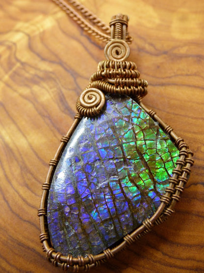 Ammolite *~ Wire ~* ~ Edelstein Kette mit Kupferdraht ~HIPPIE ~GOA ~Boho ~Ethno ~Nature ~Heilstein ~Energy ~Chakra ~Spirale - Art of Nature Berlin