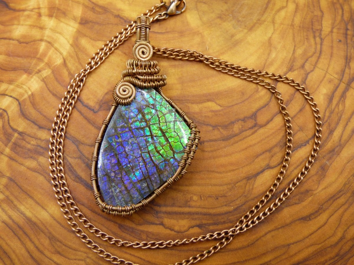 Ammolite *~ Wire ~* ~ Edelstein Kette mit Kupferdraht ~HIPPIE ~GOA ~Boho ~Ethno ~Nature ~Heilstein ~Energy ~Chakra ~Spirale - Art of Nature Berlin