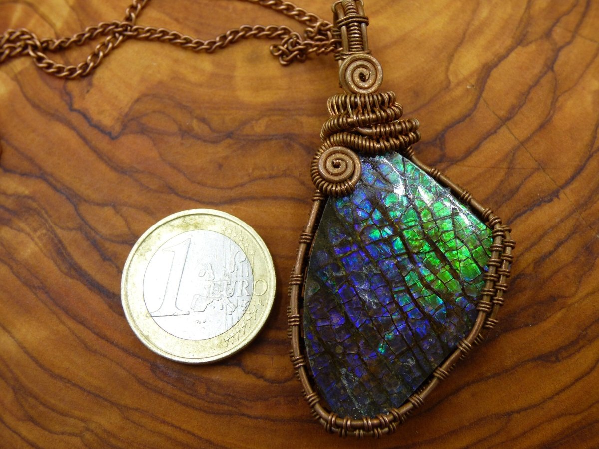 Ammolite *~ Wire ~* ~ Edelstein Kette mit Kupferdraht ~HIPPIE ~GOA ~Boho ~Ethno ~Nature ~Heilstein ~Energy ~Chakra ~Spirale - Art of Nature Berlin