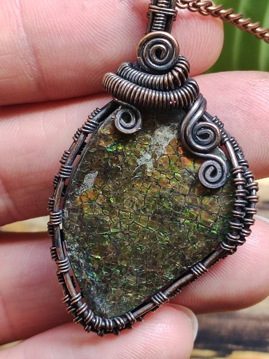 Ammolite Wire ~ Edelstein Kette mit Kupferdraht ~HIPPIE ~GOA ~Boho ~Ethno ~Nature ~Heilstein ~Energy ~Chakra ~Spirale - Art of Nature Berlin