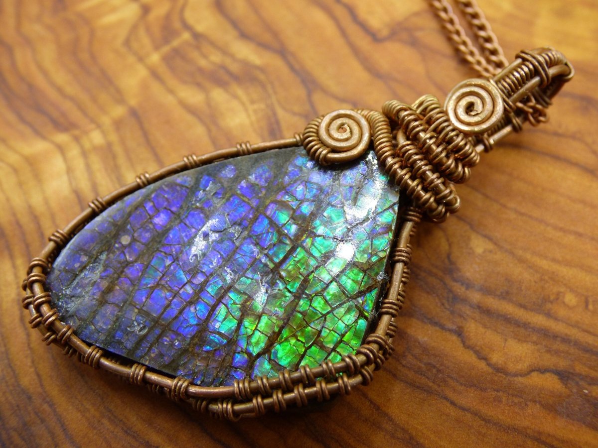 Ammolite *~ Wire ~* ~ Edelstein Kette mit Kupferdraht ~HIPPIE ~GOA ~Boho ~Ethno ~Nature ~Heilstein ~Energy ~Chakra ~Spirale - Art of Nature Berlin