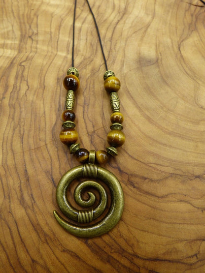 Anhänger Ketten Antik Bronze - Tigerauge Edelsteinperlen Spirale Elefant Mond Ringe Rund Tier HIPPIE GOA Boho Tibet Ethno Natur Kraft braun - Art of Nature Berlin