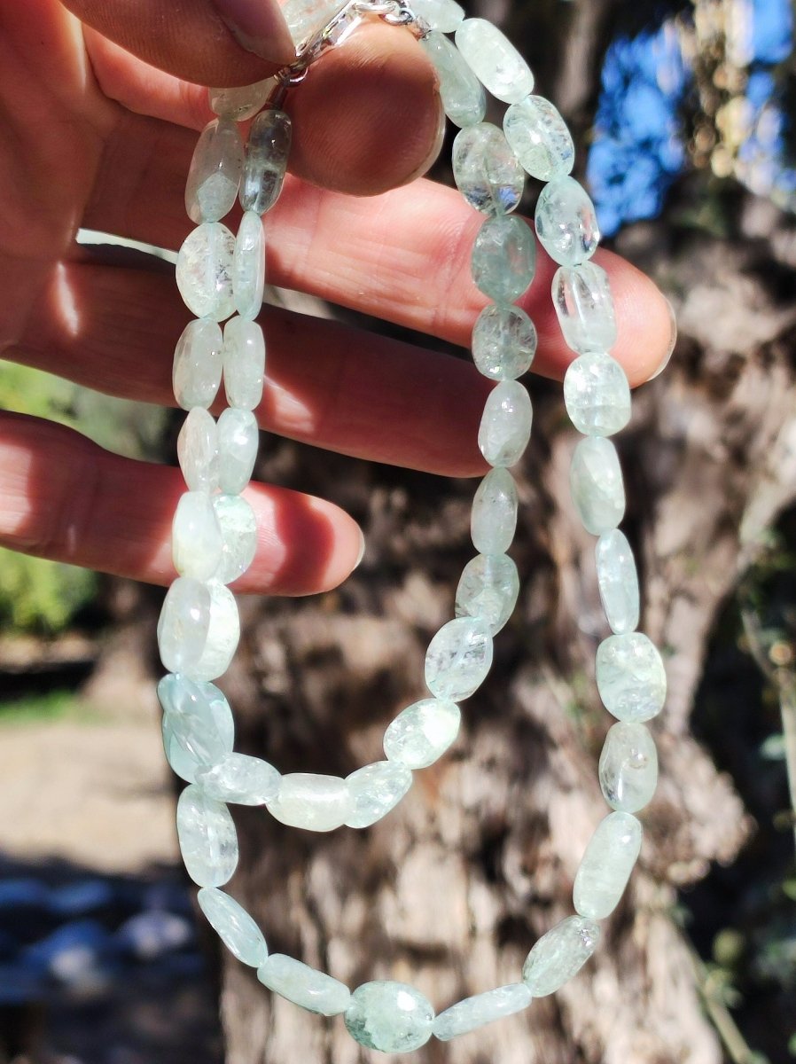 Aquamarin A - Edelstein Kette 925 Sterling Silber - Edler Frau Mann Schmuck Filigran Hochzeitstag Geburtstag Geschenk Heilstein Rarität blau - Art of Nature Berlin