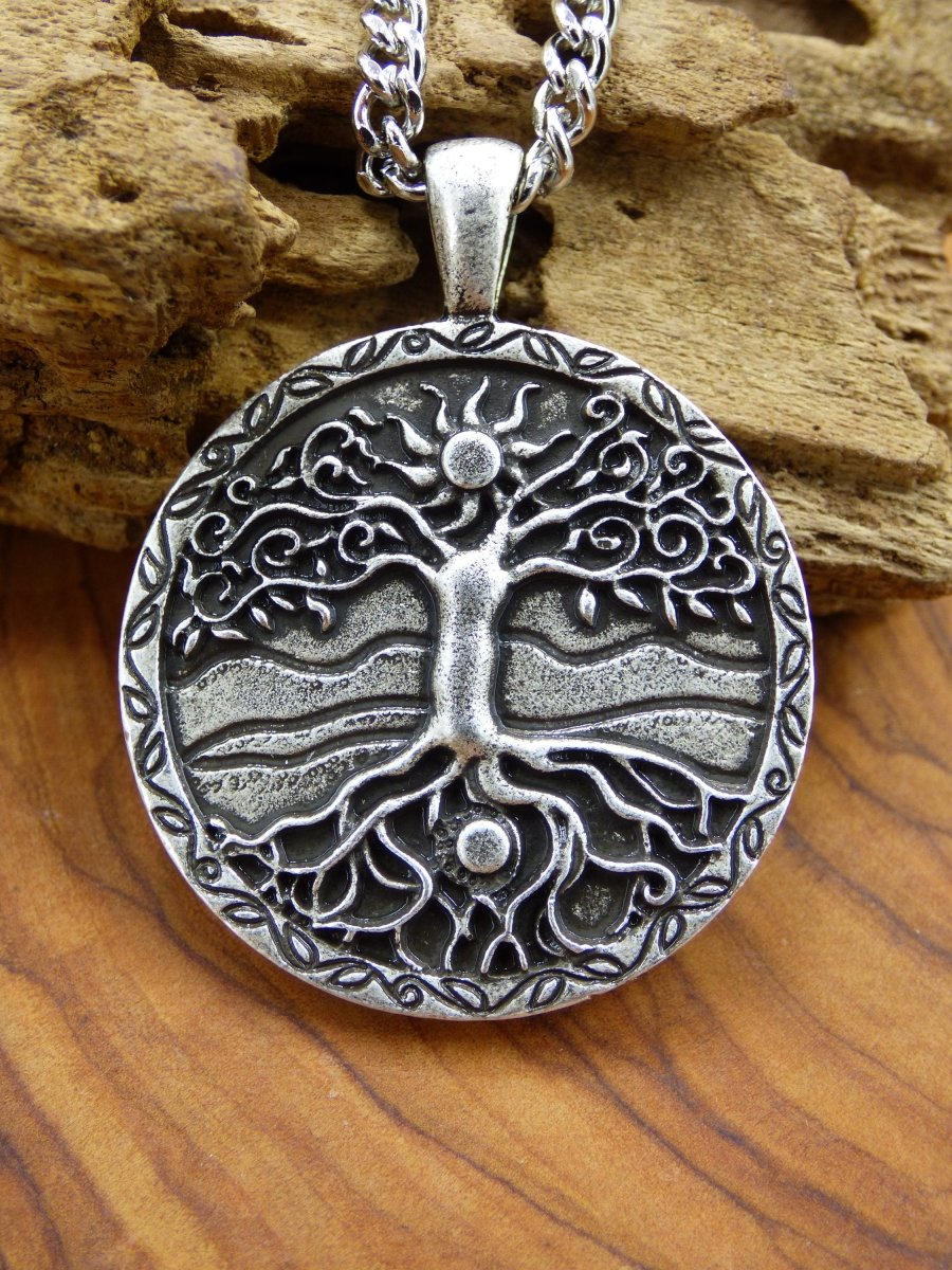 Baum Mond Sonne ~ Amulet Kette Antik Silber Tibet HIPPIE GOA Boho Tibet Ethno Nature Esoterik Ethnic Lebensbaum Wurzeln Root Yin Yang Nacht - Art of Nature Berlin