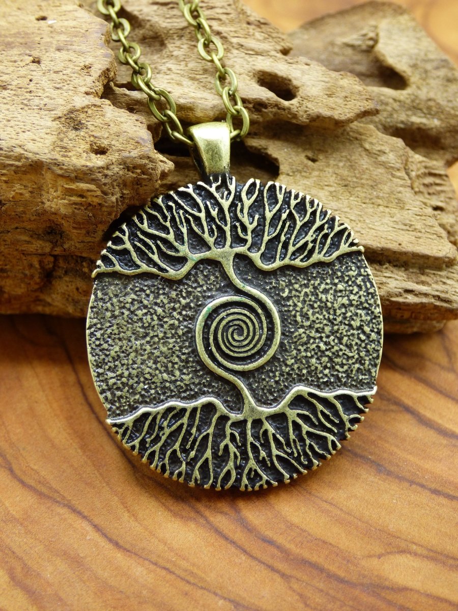 Baum Spiral Amulet Kette Antik Bronze Tibet HIPPIE GOA Boho Tibet Ethno Nature Ethnic Lebensbaum ~Wurzeln ~Root Männer Schmuck Yoga Balance - Art of Nature Berlin