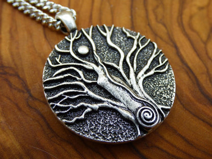 Baum Spirale Mond Anhänger ~ Amulet Kette Antik Silber Tibet HIPPIE GOA Boho Tibet Ethno Nature Esoterik Ethnic Lebensbaum Wurzeln Nacht - Art of Nature Berlin