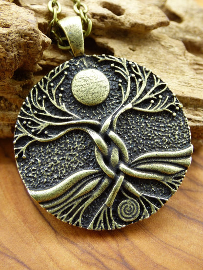 Baum Spirale Mond Anhänger ~ Amulet Kette Antik Silber Tibet HIPPIE GOA Boho Tibet Ethno Nature Esoterik Ethnic Lebensbaum Wurzeln Nacht - Art of Nature Berlin