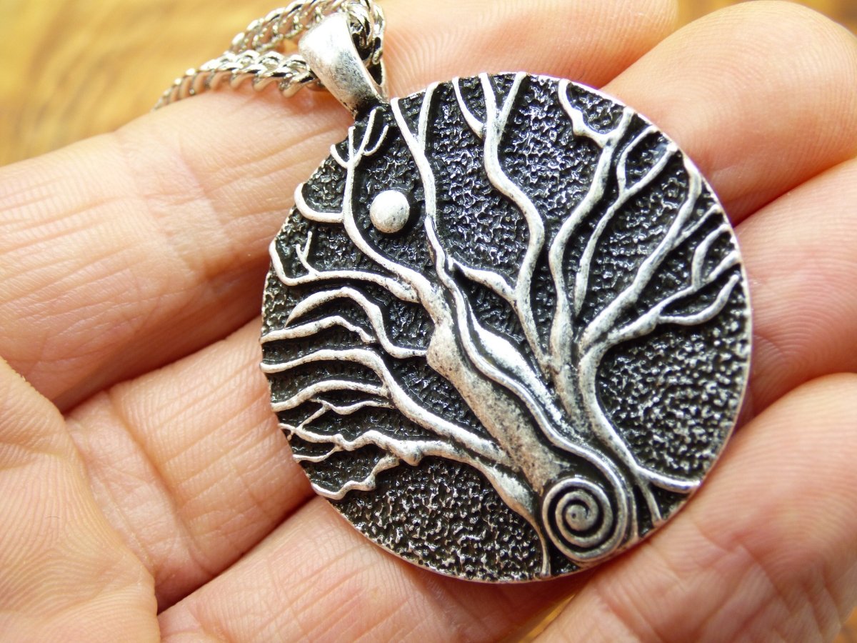 Baum Spirale Mond Anhänger ~ Amulet Kette Antik Silber Tibet HIPPIE GOA Boho Tibet Ethno Nature Esoterik Ethnic Lebensbaum Wurzeln Nacht - Art of Nature Berlin