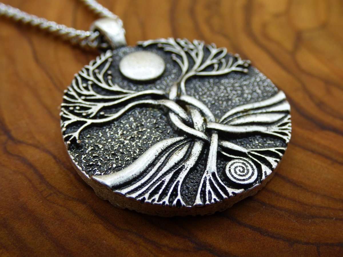 Baum Spirale Mond Anhänger ~ Amulet Kette Antik Silber Tibet HIPPIE GOA Boho Tibet Ethno Nature Esoterik Ethnic Lebensbaum Wurzeln Nacht - Art of Nature Berlin