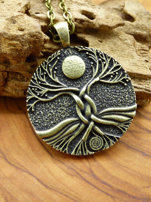 Baum Spirale Mond Anhänger ~ Amulet Kette Antik Silber Tibet HIPPIE GOA Boho Tibet Ethno Nature Esoterik Ethnic Lebensbaum Wurzeln Nacht - Art of Nature Berlin