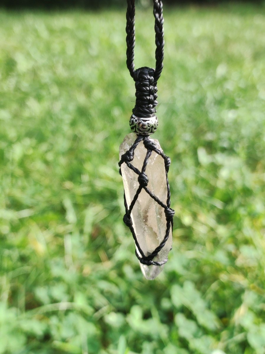 Black Phantom Quarz ~ Makramee Edelstein Kette ~HIPPIE ~GOA ~Boho ~Ethno ~Nature ~Heilstein ~roh Mineral Rarität - Art of Nature Berlin