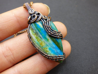 Blauer Opal *~ Wire ~* ~ blaue Edelstein Kette mit Kupferdraht ~HIPPIE ~GOA ~Boho ~Ethno ~Nature ~Heilstein ~Energy ~Chakra ~Spirale - Art of Nature Berlin