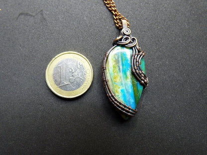 Blauer Opal *~ Wire ~* ~ blaue Edelstein Kette mit Kupferdraht ~HIPPIE ~GOA ~Boho ~Ethno ~Nature ~Heilstein ~Energy ~Chakra ~Spirale - Art of Nature Berlin