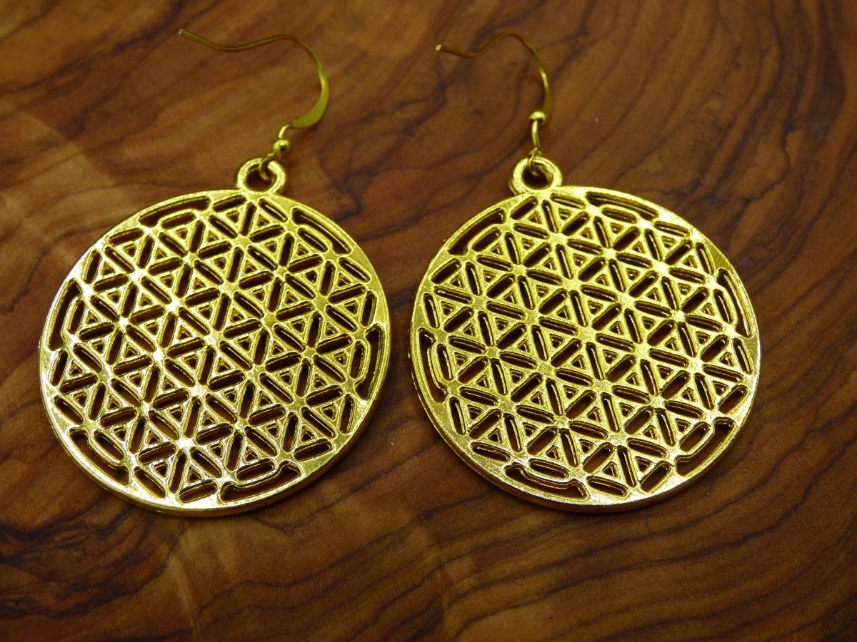 Blume des Lebens / Flower of Life ~ Ohrringe Golden ~Goa ~Hippie ~Vintage ~Indien ~Boho ~Ethno ~Sonne - Art of Nature Berlin