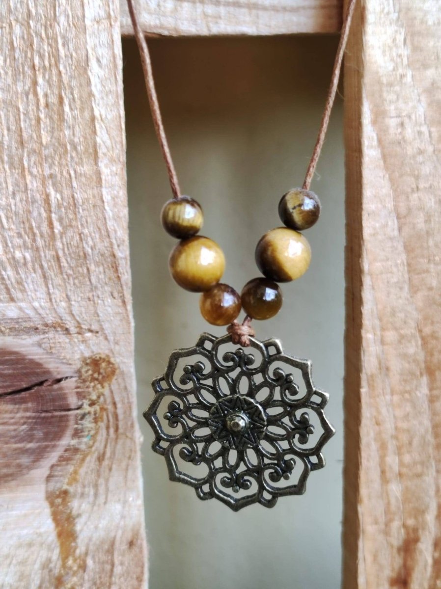 Blumen Mandala Kette ~ Antik Bronze & Tigerauge Edelsteinperlen ~HIPPIE ~GOA ~Boho ~Tibet ~Ethno ~Nature - Art of Nature Berlin