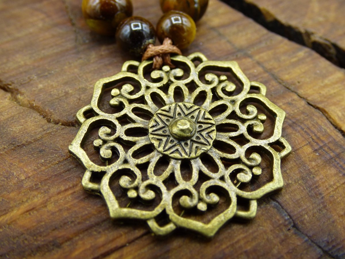 Blumen Mandala Kette ~ Antik Bronze & Tigerauge Edelsteinperlen ~HIPPIE ~GOA ~Boho ~Tibet ~Ethno ~Nature - Art of Nature Berlin