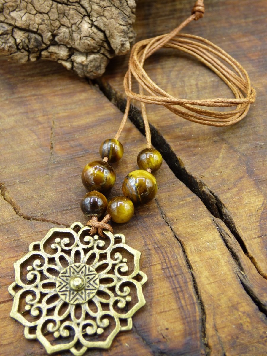 Blumen Mandala Kette ~ Antik Bronze & Tigerauge Edelsteinperlen ~HIPPIE ~GOA ~Boho ~Tibet ~Ethno ~Nature - Art of Nature Berlin